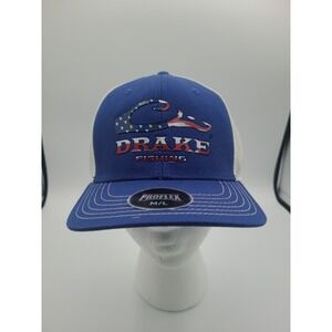 Drake Performance Fishing DPF Stretch Fit ProFlex M/L‎ USA Flag Hat Cap NEW NWT